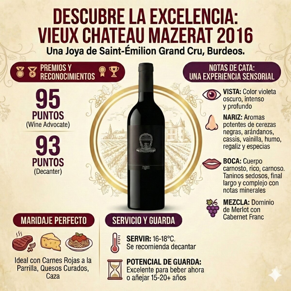 Vino Tinto Vieux Chateau Mazerat 2016 750 ml Vino Tinto Vieux Chateau Mazerat 2016 750 ml