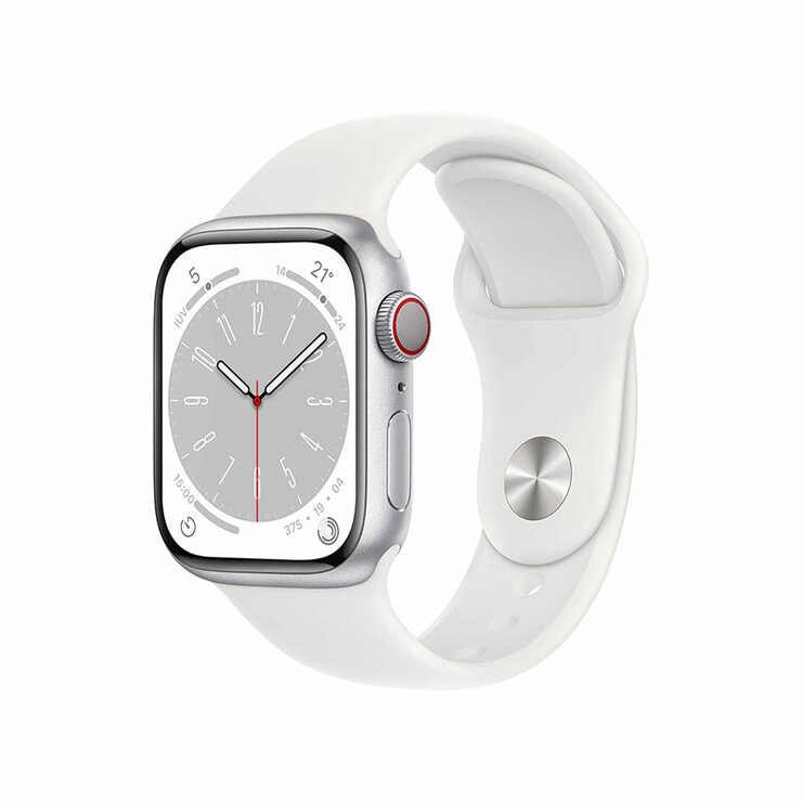 Apple Watch Series 8 (GPS + Cellular) - Caja de aluminio en plata de 41 mm con correa deportiva blanca - Talla única