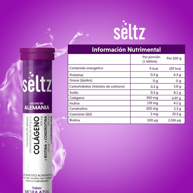 Seltz Colágeno 3 Tubos con 20 Tabletas Efervescentes c/u Sabor Mora Azul Seltz Colágeno 3 Tubos con 20 Tabletas Efervescentes c/u Sabor Mora Azul