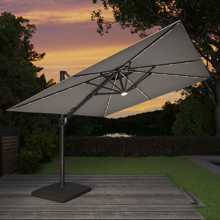 Seasons Sentry, Sombrilla Cuadrada de Aluminio de 3.05m con Luz Led, Gris