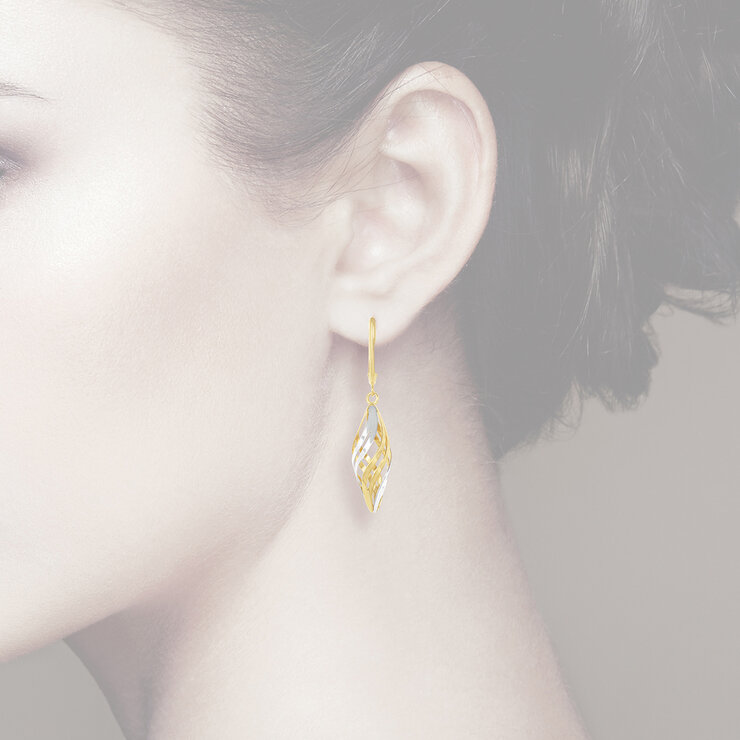 Aretes Colgantes, Oro Dos Tonos 14K Aretes Colgantes, Oro Dos Tonos 14K
