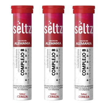 Seltz Complejo B 3 Tubos con 20 Tabletas Efervescentes c/u Sabor Cereza