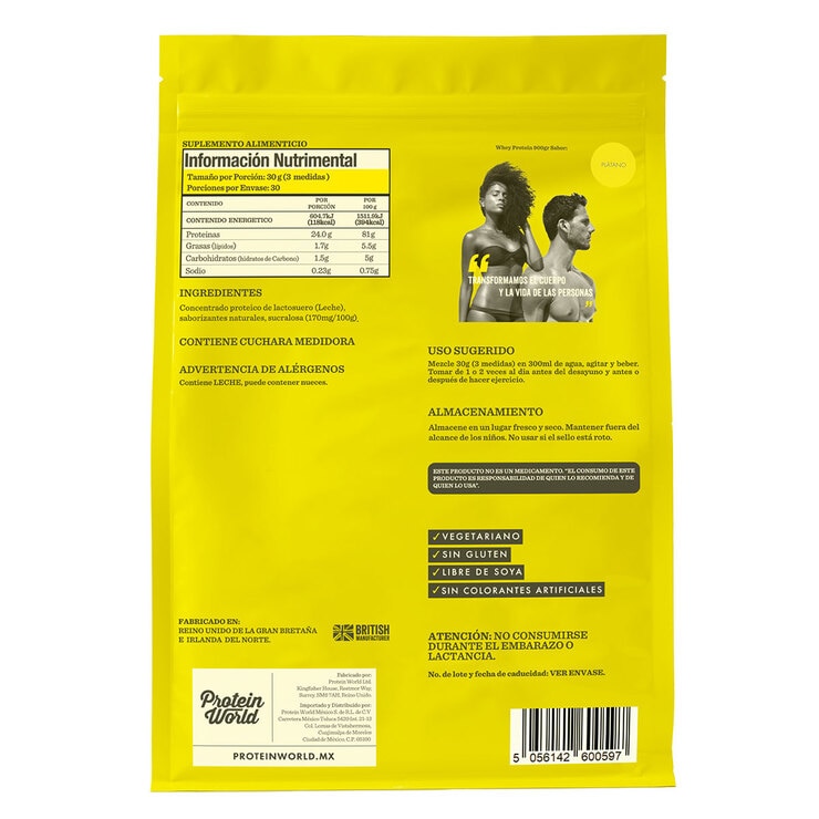 Protein World Whey Proteína en Polvo Sabor Plátano 900 g