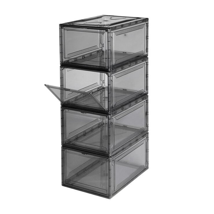AG Box, Set de 4 Cajas de Zapatos Apilables Premium, Humo