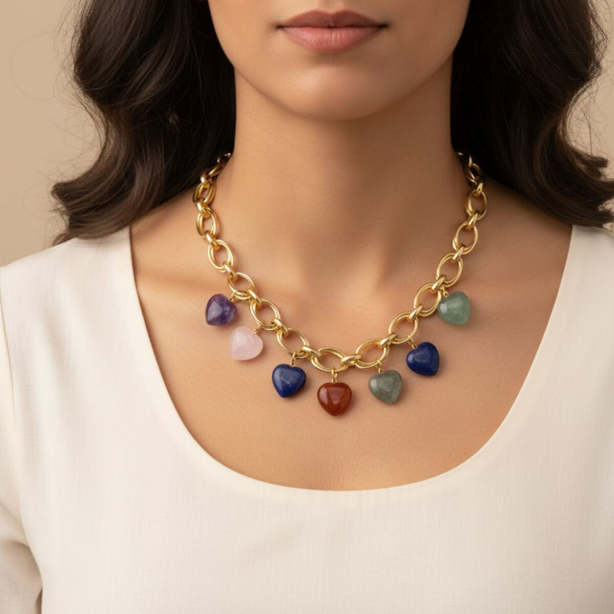 Mayfer, Collar Eslabones, con Piedras Naturales