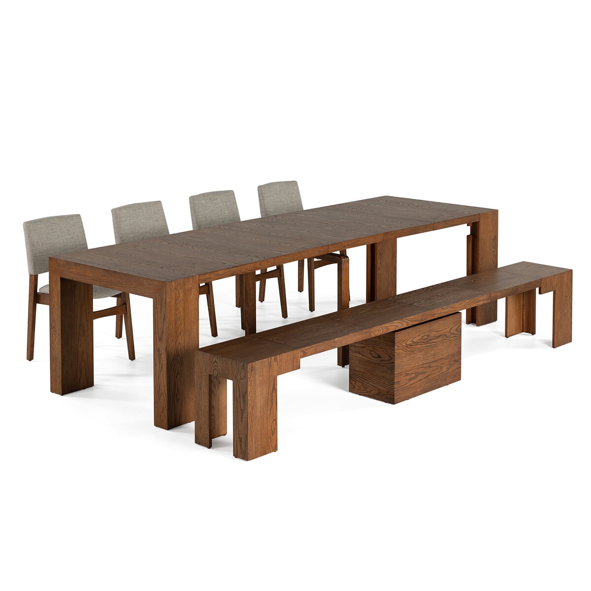 Transformer Table, Set de Comedor Expandible Color Marrón, Capacidad de hasta 12 Personas, 100% Madera