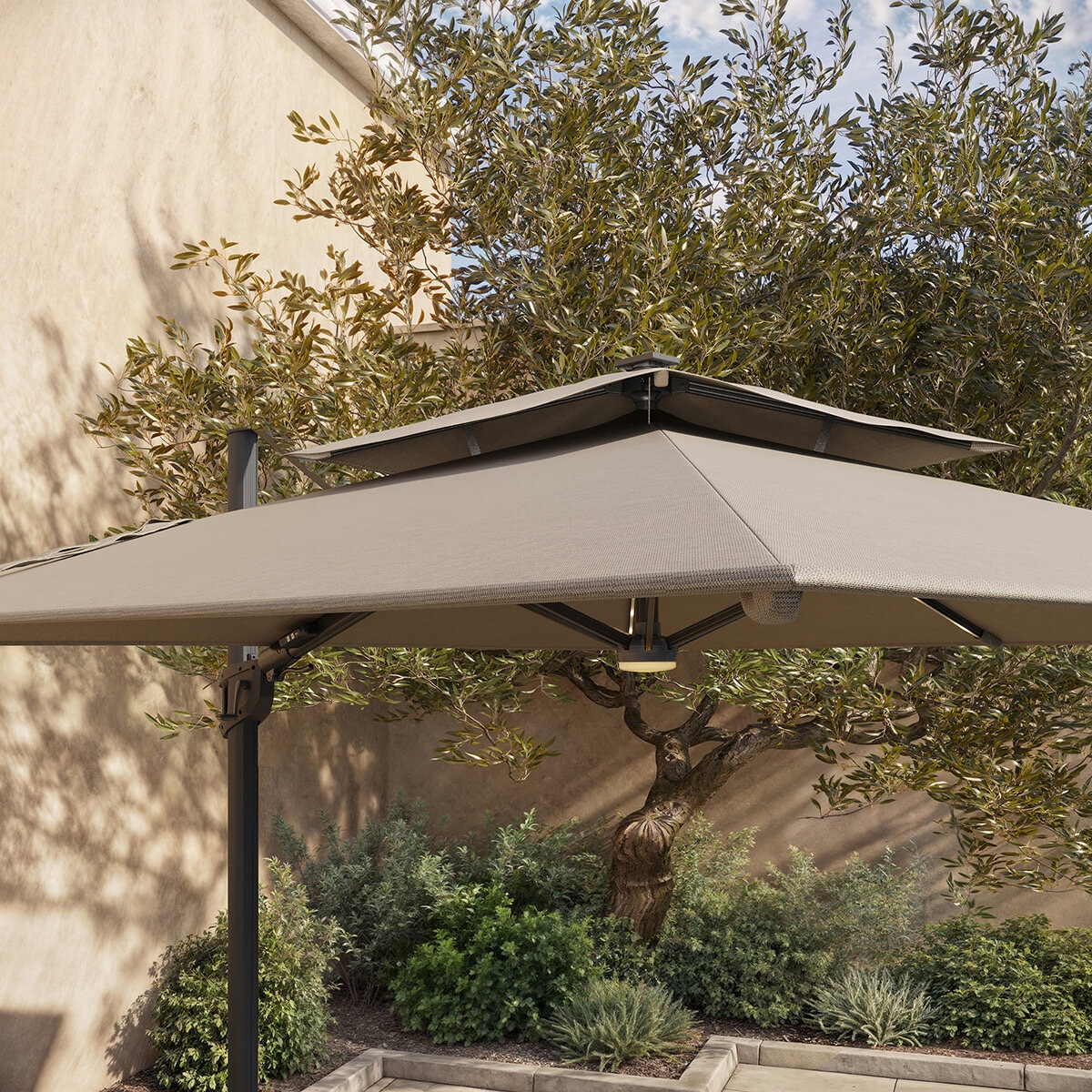 Seasons Sentry, Sombrilla Cuadrada de 3.05m con Luz Led, Griz