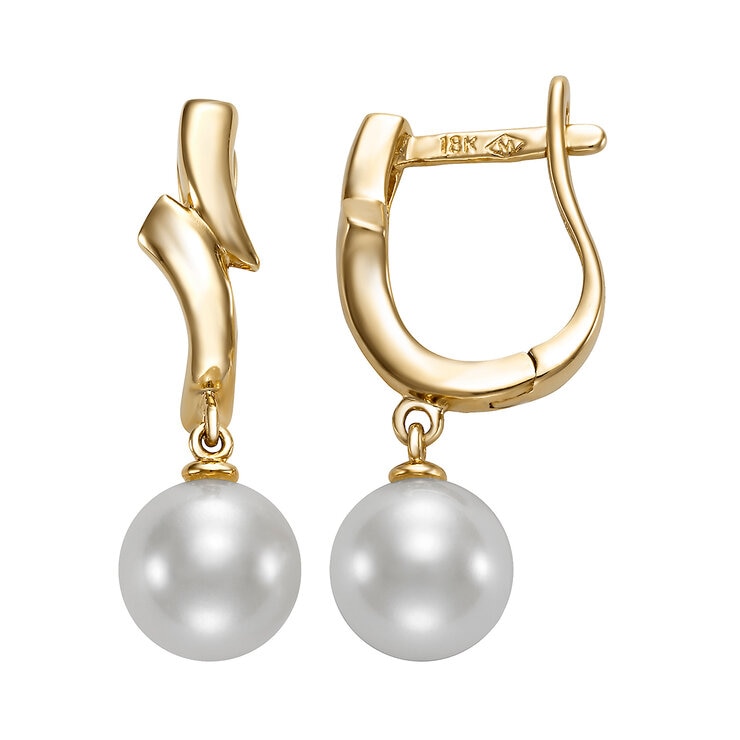 Aretes de Perlas Cultivadas Agua Dulce, 7.0-7.5mm, Oro Amarillo de 14K Aretes de Perlas Cultivadas Agua Dulce, 7.0-7.5mm, Oro Amarillo de 14K