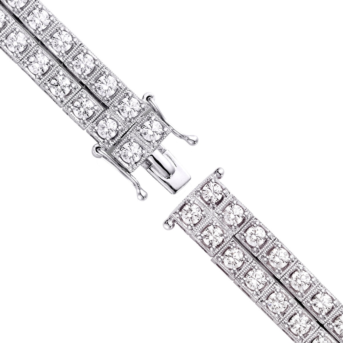 6.40ctw, Brazalete Doble de Diamantes, 19.05cm, Corte Redondo Brillante, Oro Blanco de 14kt