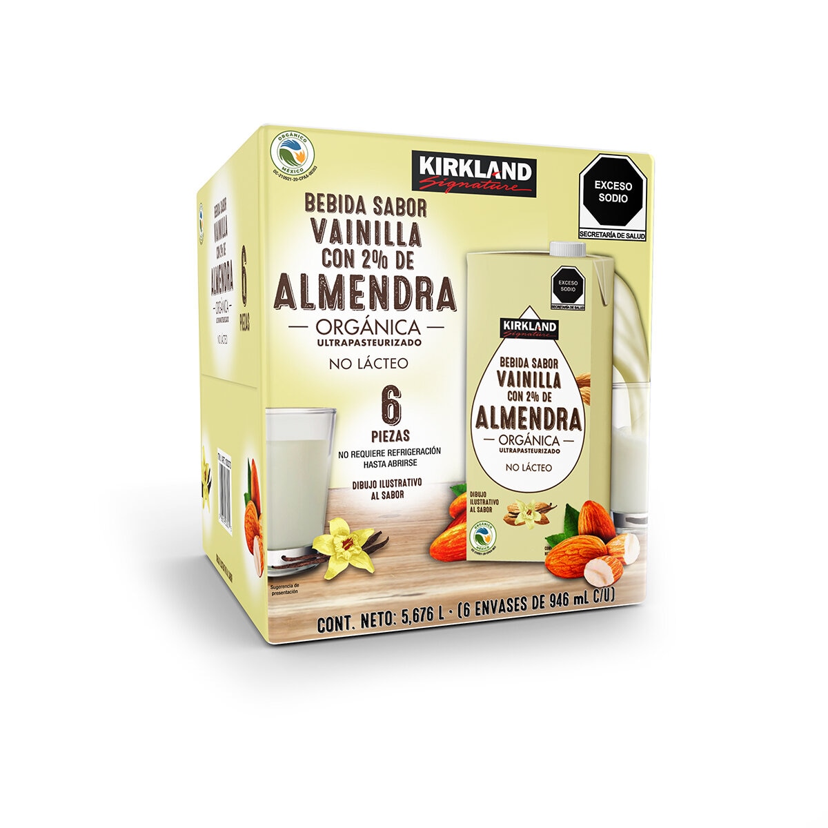 Kirkland Signature Bebida de Almendra Orgánica sabor Vainilla 6 pzas de 946 ml