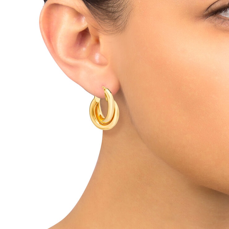 Aretes, Arracadas de Doble Fila, Oro Amarillo 14K