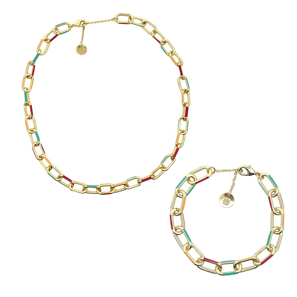 Mayfer, Juego de Pulsera y Collar de Eslabones con Esmalte de Colores