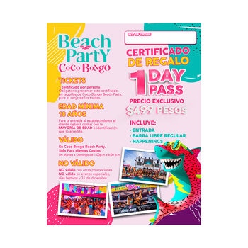 Coco Bongo Beach Party, One Day Pass