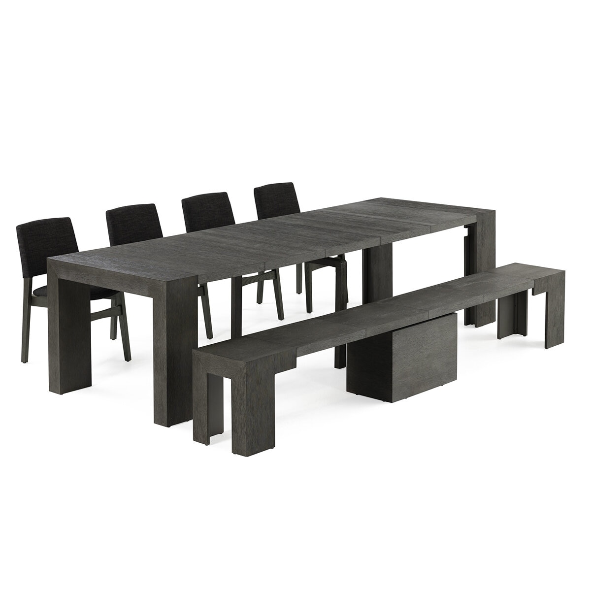 Transformer Table, Set de Comedor Expandible Color Gris Oscuro, Capacidad de hasta 12 Personas, 100% Madera
