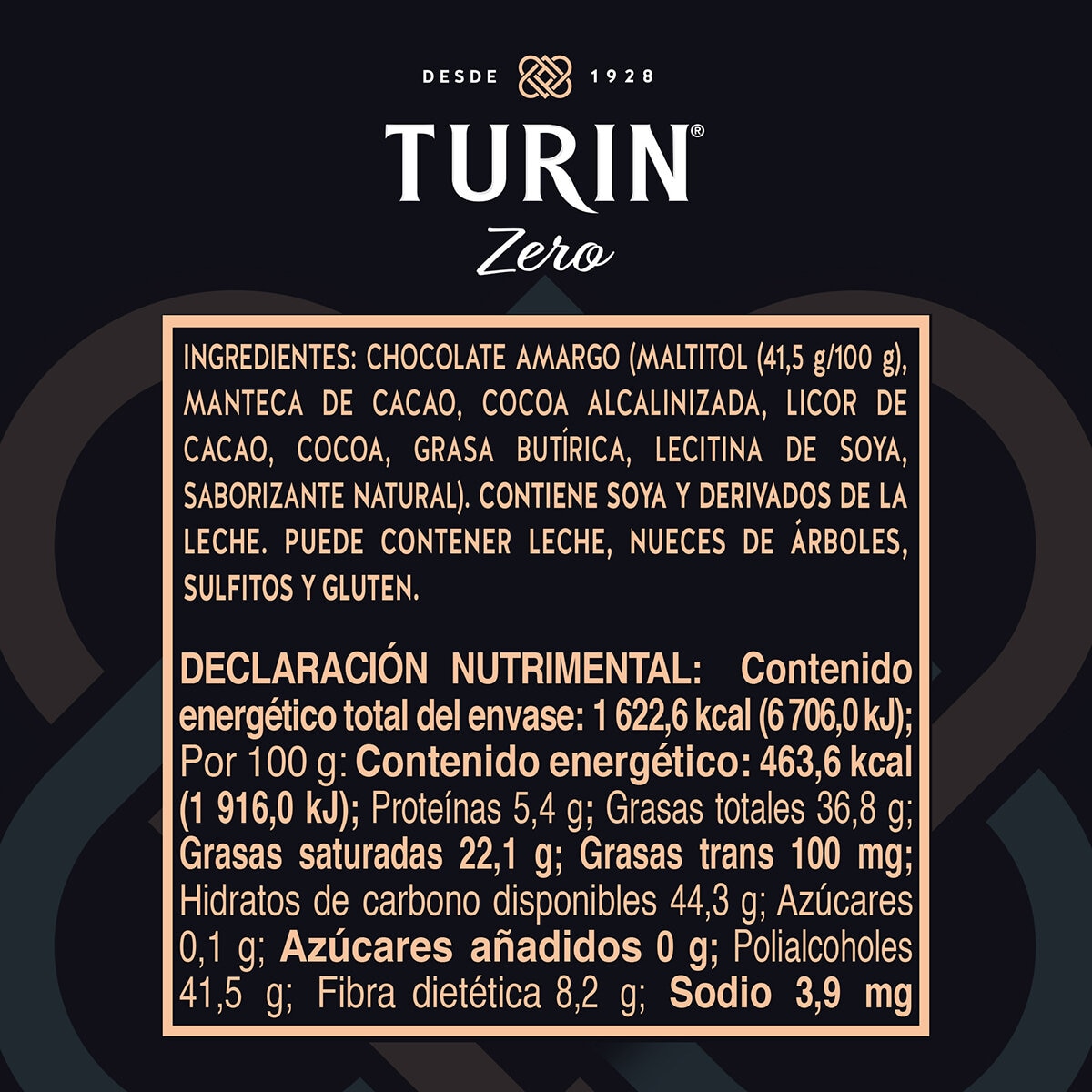 Turín Chocolate Amargo Sin Azúcar 500 g