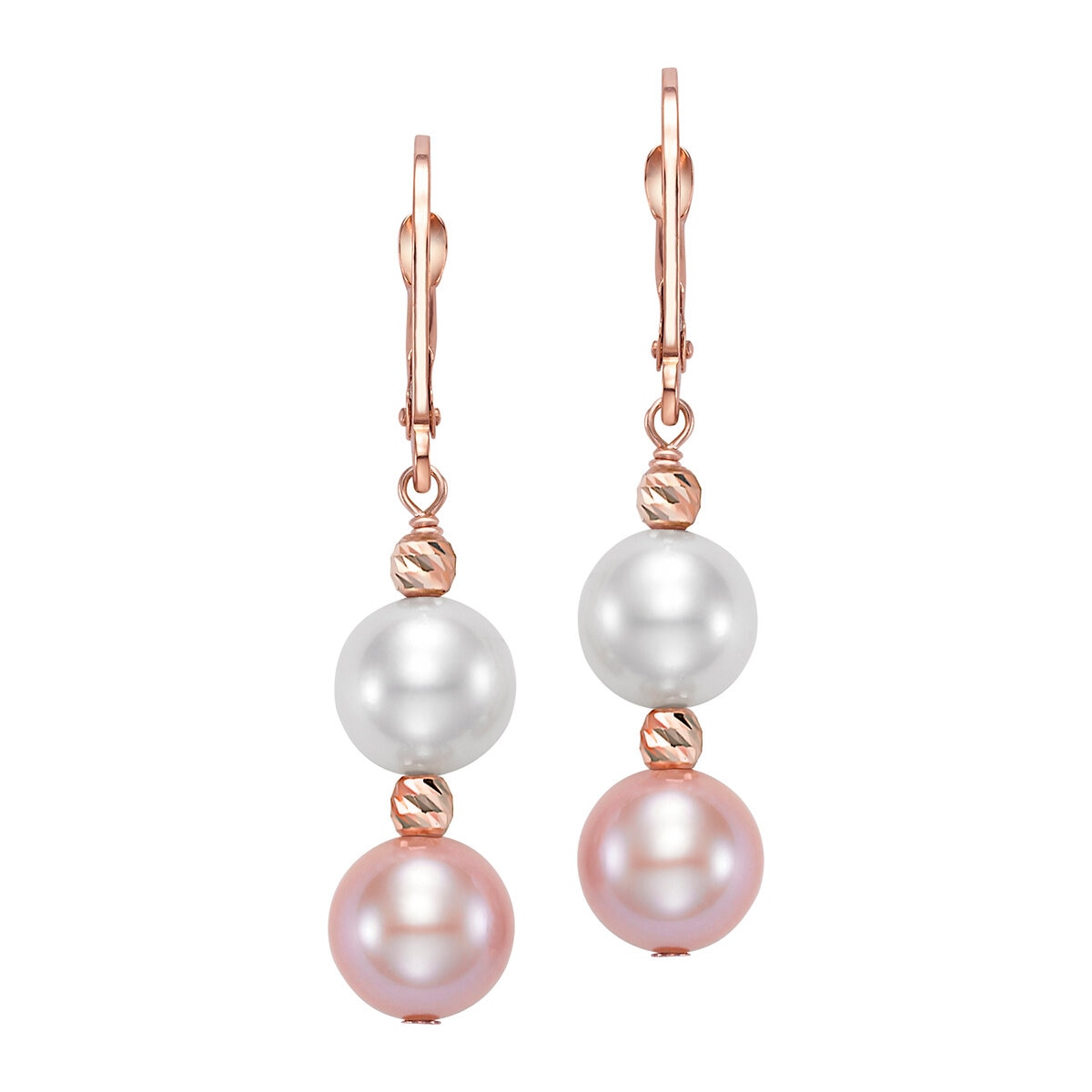 Aretes de Perlas Cultivadas, Oro Rosa de 14K