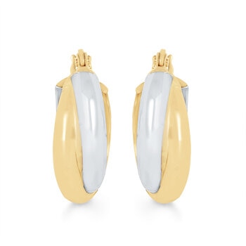 Aretes, Arracadas de Doble Fila, Oro Dos Tonos 14K