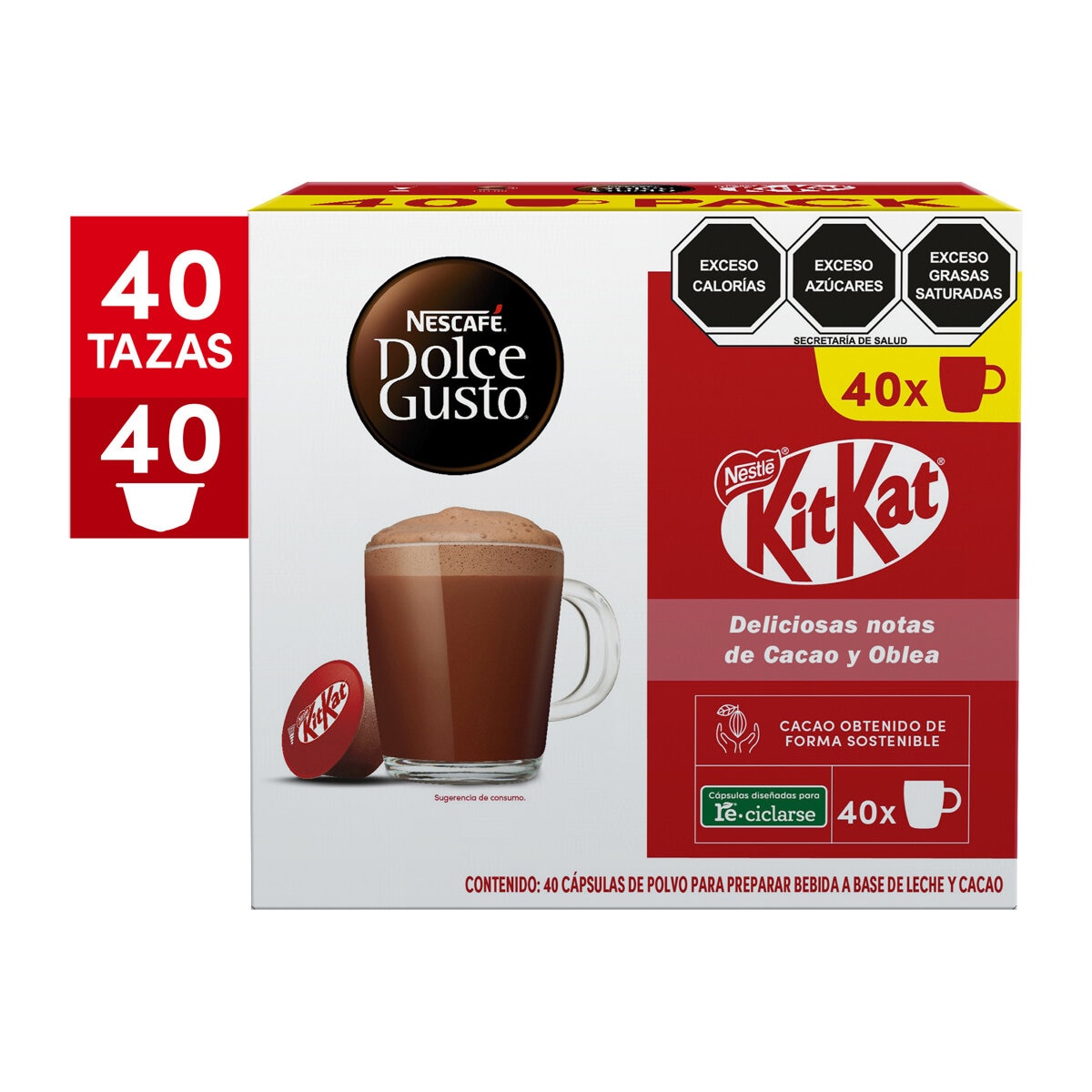 Nescafé Dolce Gusto, 40 cápsulas sabor chocolate KitKat