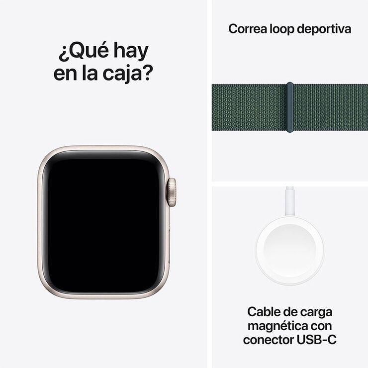 Apple Watch SE 2 (GPS) 40mm Aluminio Blanco Estelar + Correa Deportiva Belcro Verde - Unitalla