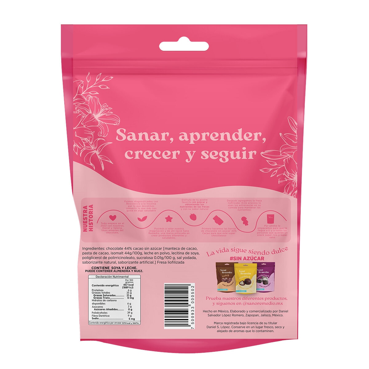 Sano Remedio Laminas De Chocolate Con Fresa Liofilizada 300 g