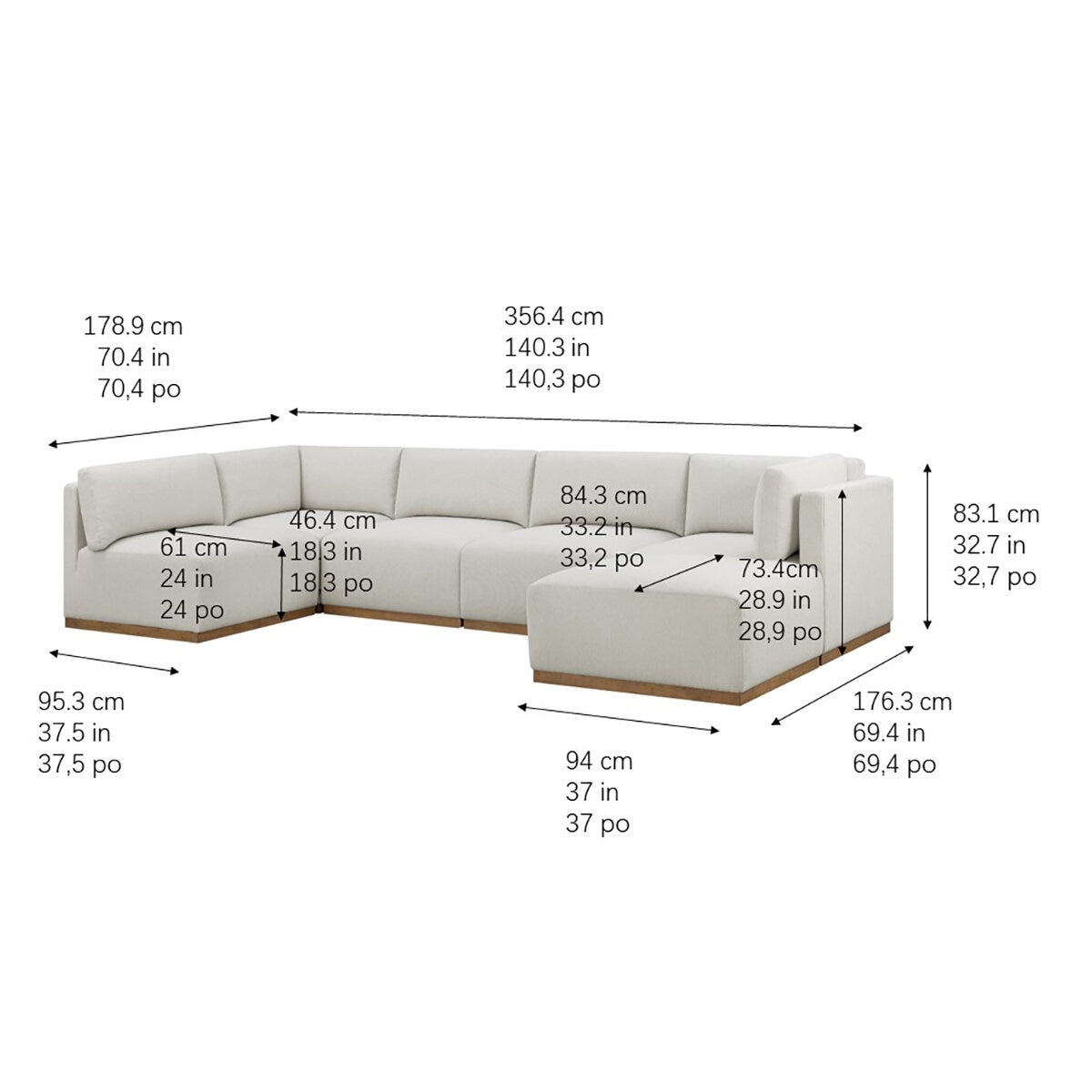 Henredon, Sofá Seccional Modular de Tela de 6 piezas con Otomano