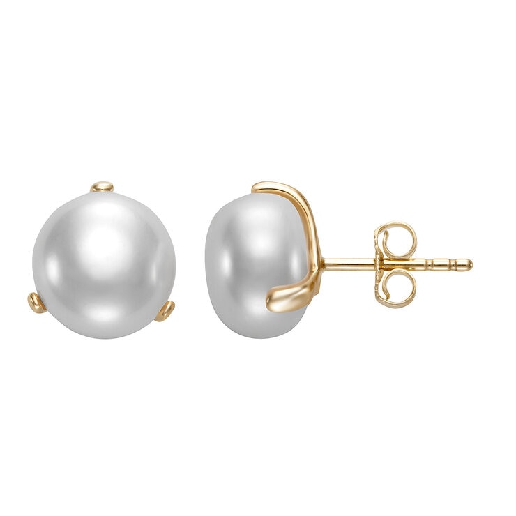 Aretes de Perlas Cultivadas, 10.0-10.5mm, Oro Amarillo de 14K