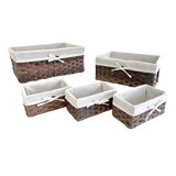Baum Essex Juego de 5 Cestos Rectangulares de Mimbre Sintetico con Forro Cafe