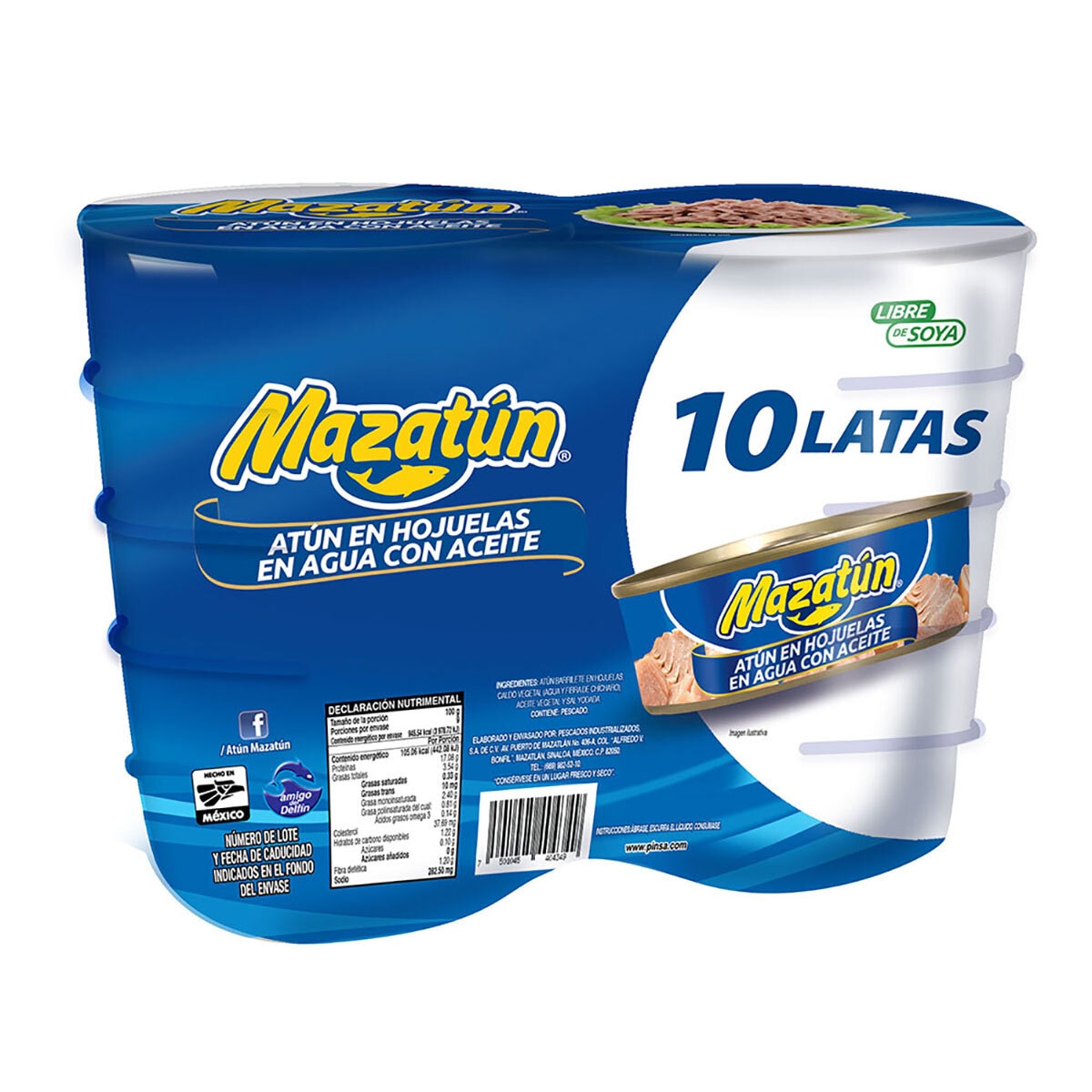 Mazatún Atún en Aceite sin soya 10 pzas de 130 g