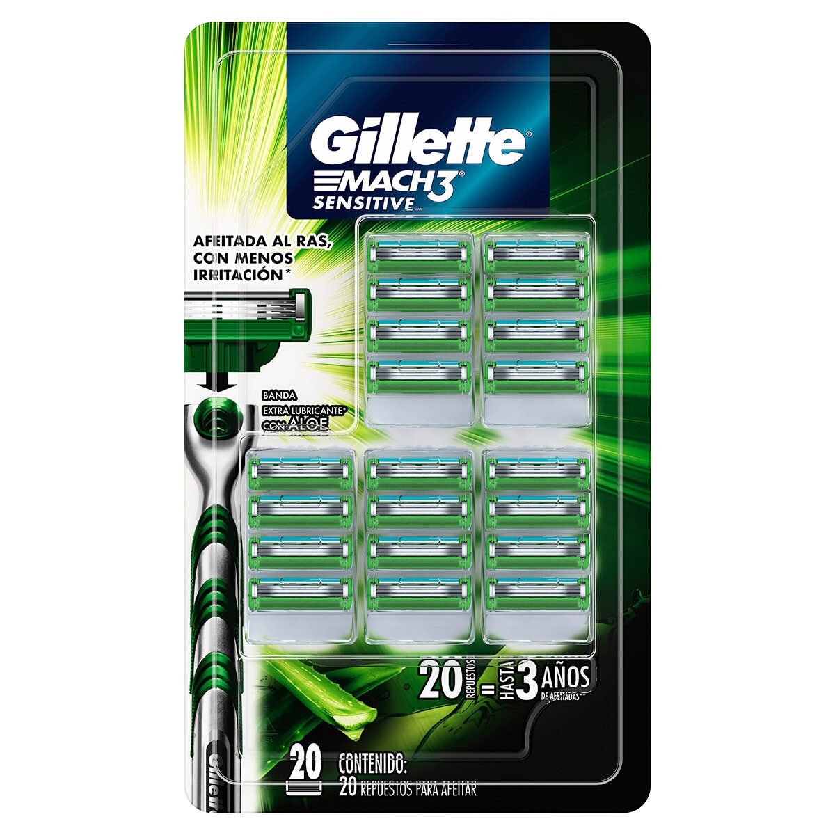 Gillette Repuestos Para Afeitar Mach3 Sensitive 20 pzas