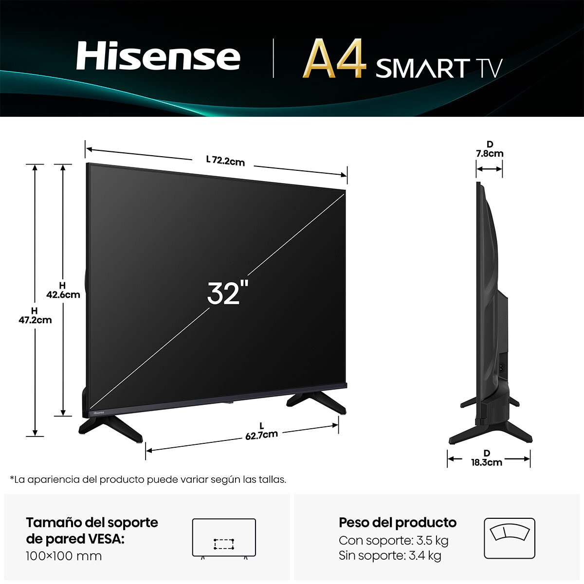 Hisense Pantalla 32" HD Smart TV