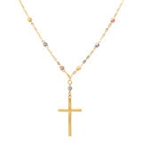 Collar, Cruz y Cadena de Tres Oros de 14K