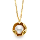 0.15ctw Collar de Perla Cultivada y Diamante, Oro Amarillo de 14kt