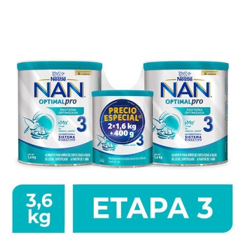NAN 3 Optipro Etapa 3 2 latas de 1.6 Kg + 1 lata de 400 g