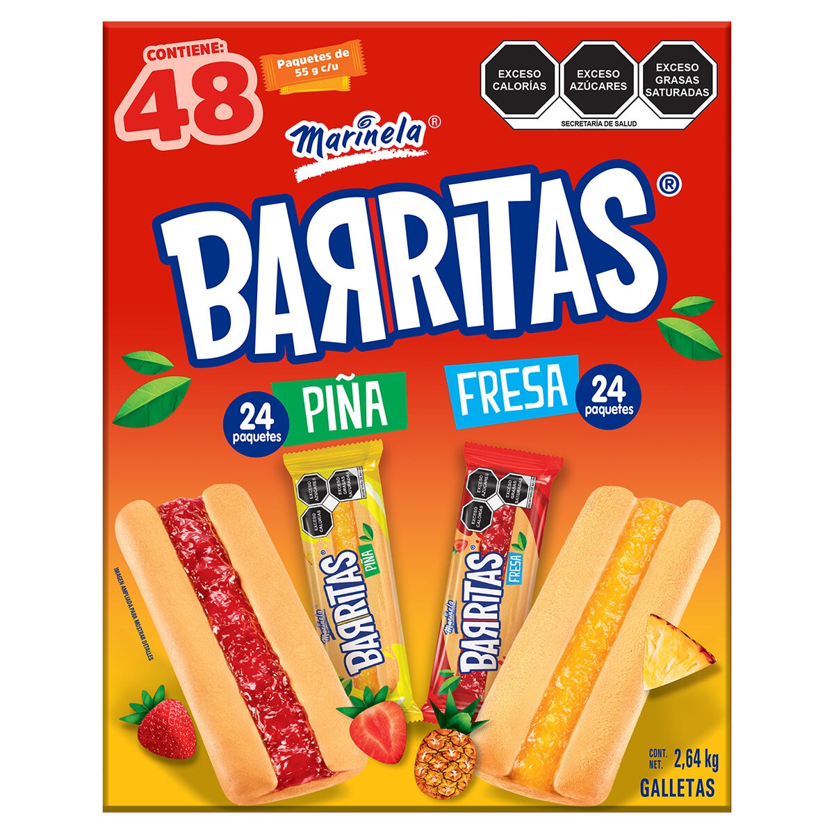 Marinela Barritas de Fresa y Piña 48 pzas de 55 g