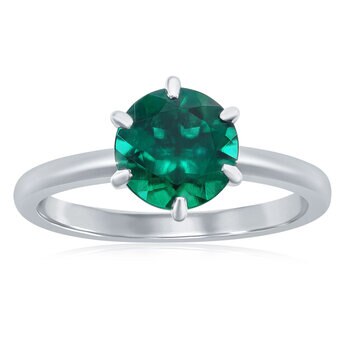 Anillo de Esmeralda Creada, Oro Blanco de 14K, talla 7