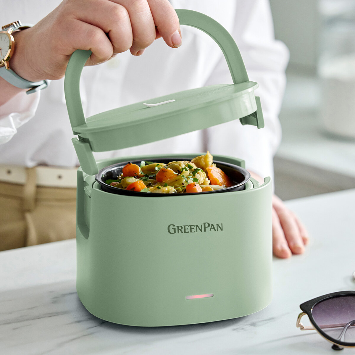 GreenPan, Lonchera Eléctrica con Tazón Antiadherente de Cerámica, 2 piezas