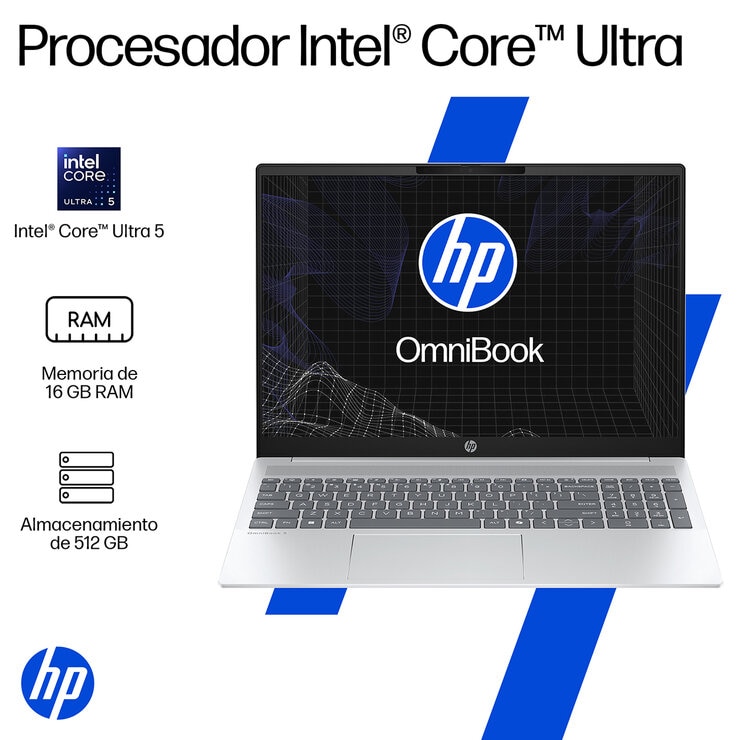 HP 16-af1053la Omnibook 5 AI Laptop 16" 2K OLED Intel Core Ultra 5-225U 16GB 512GB SSD - 12 Meses M365 Personal