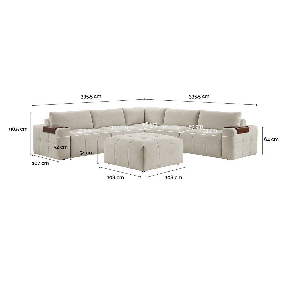 Aiden & Ivy, Paige, Seccional Modular de 6 Piezas con Otomano