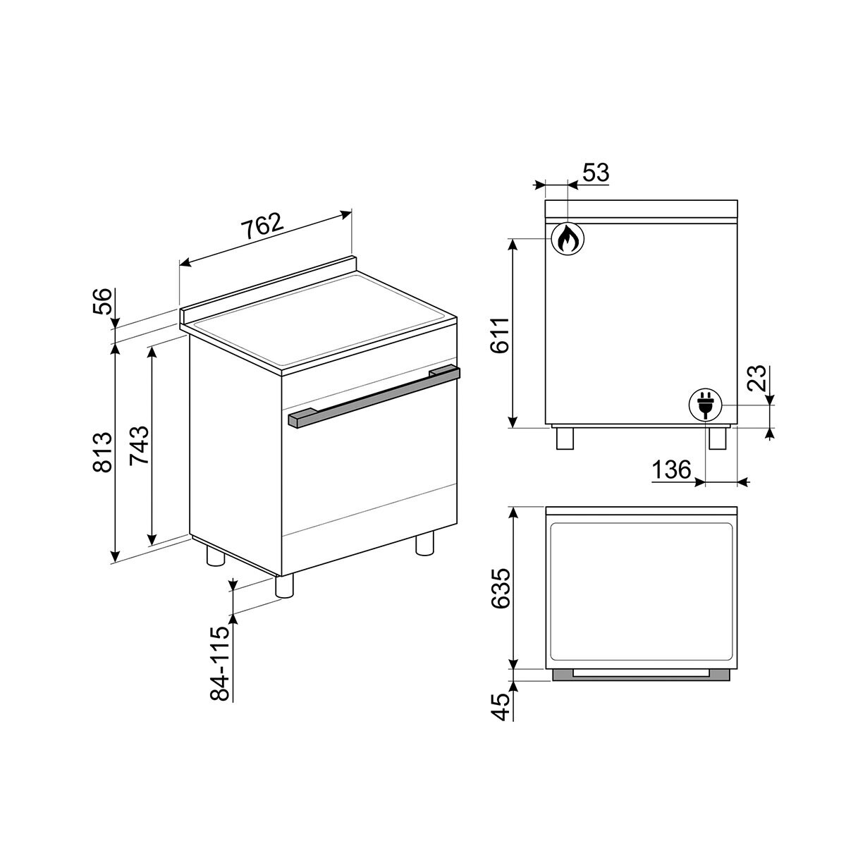 Smeg Estufa Portofino de gas con 4 quemadores 30"