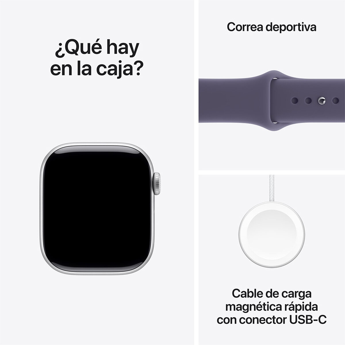 Apple Watch Series 11 (GPS + Celular) 42mm Aluminio Plata + Correa Deportiva Morado Niebla + Talla S/M