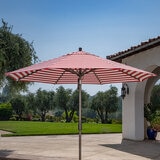 SunVilla, Sombrilla Cabana Redonda de Rayas con Poste Recto de 3.3m, Color Rojo