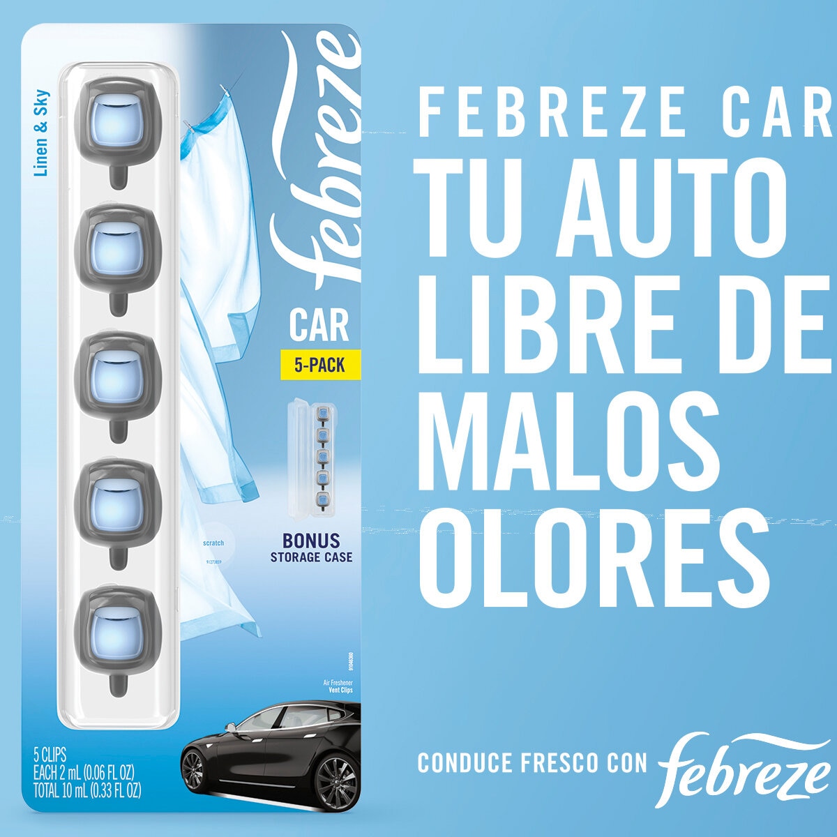 Febreze Aromatizante Para Automóvil Aroma Linen & Sky 5 Piezas