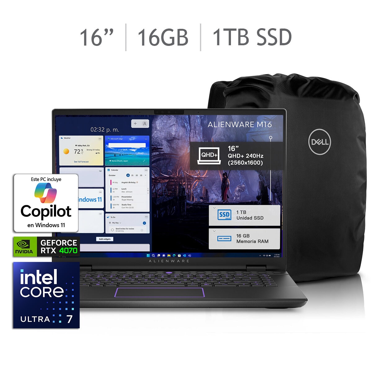 DELL Alienware Gaming NB M16 R2 Laptop 16" Quad HD Intel Core Ultra 7 16GB 1TB SSD + Mochila