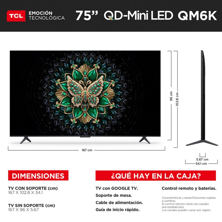 TCL Pantalla 75" MINI LED 4K Google TV