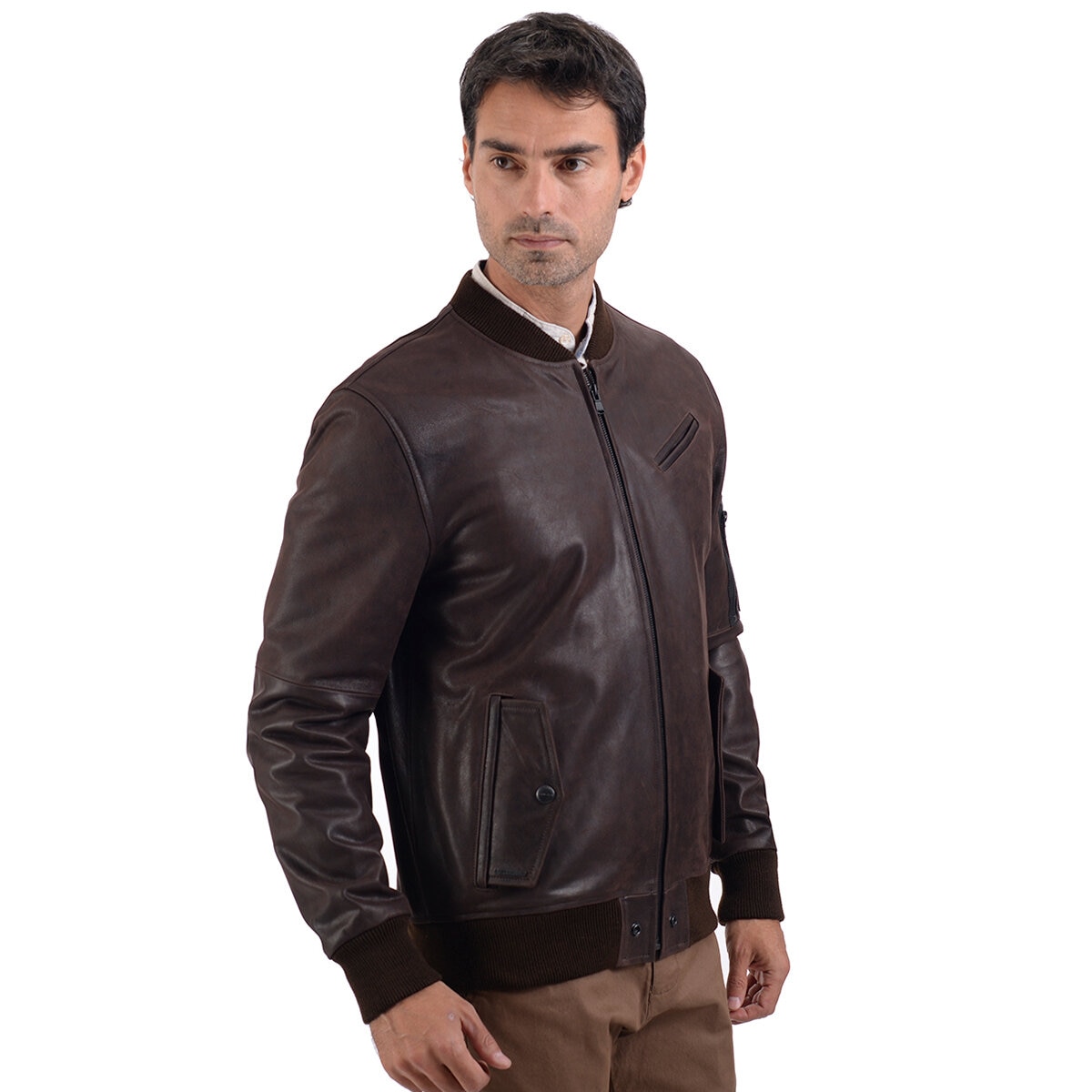 Perry Ellis, Chamarra de Piel para Caballero, Color Café Oscuro, Varias Tallas