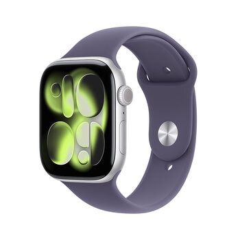 Apple Watch Series 11 (GPS + Celular) 46mm Aluminio Plata + Correa Deportiva Morado Niebla + Talla S/M