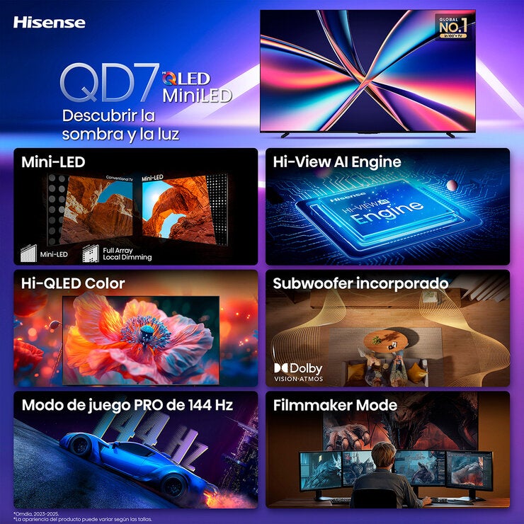 Hisense Pantalla 100" ULED MiniLed 4K Fire TV 100QD7QFM Hisense Pantalla 100" ULED MiniLed 4K Fire TV 100QD7QFM