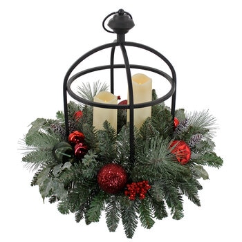 24" Centro de Mesa Navideño con Luces LED, Rojo