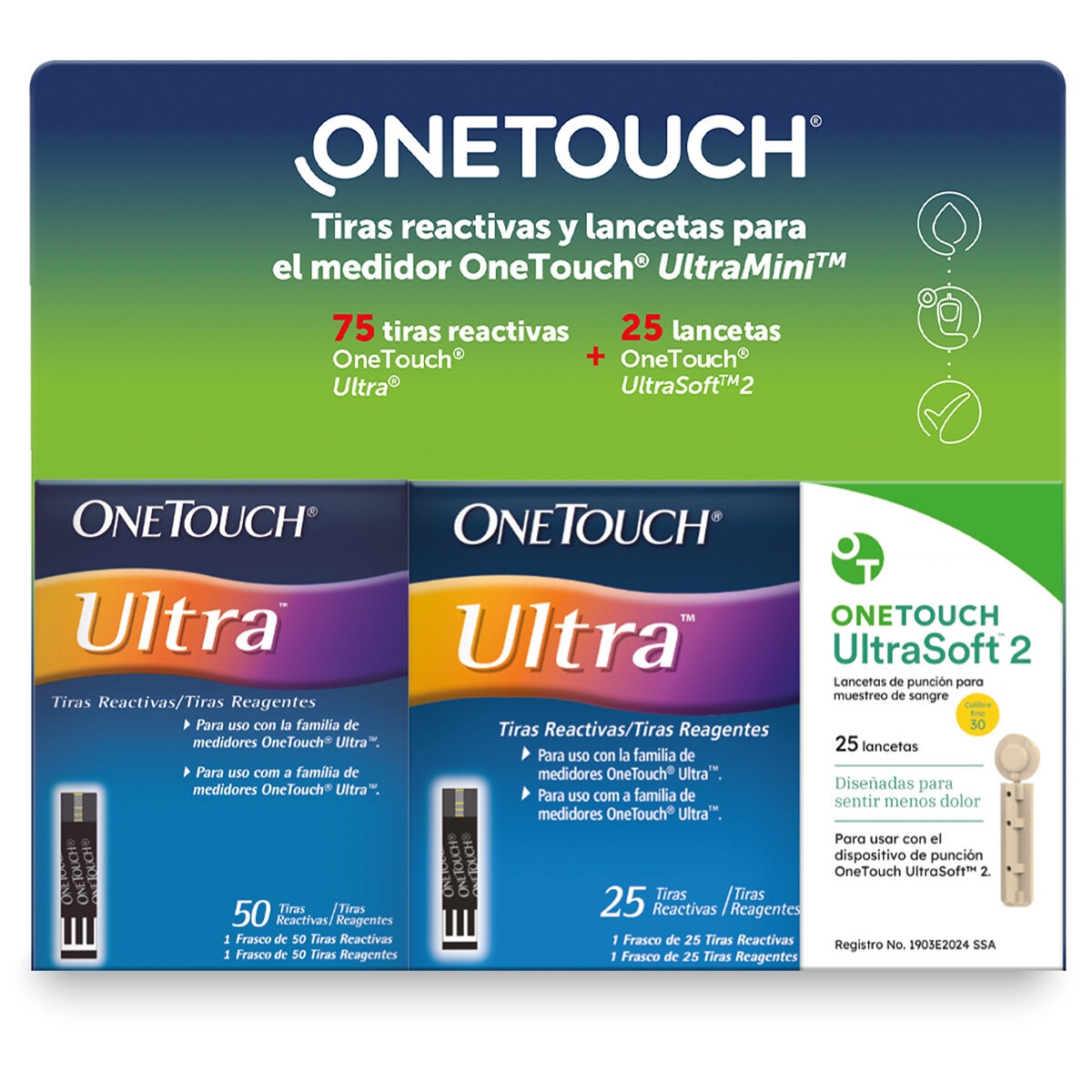 One Touch Ultra 75 Tiras Reactivas y 25 Lancetas One Touch Ultra 75 Tiras Reactivas y 25 Lancetas