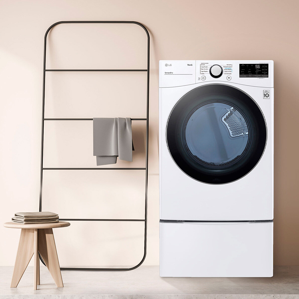 LG Secadora de gas 22Kg con pedestal carga frontal